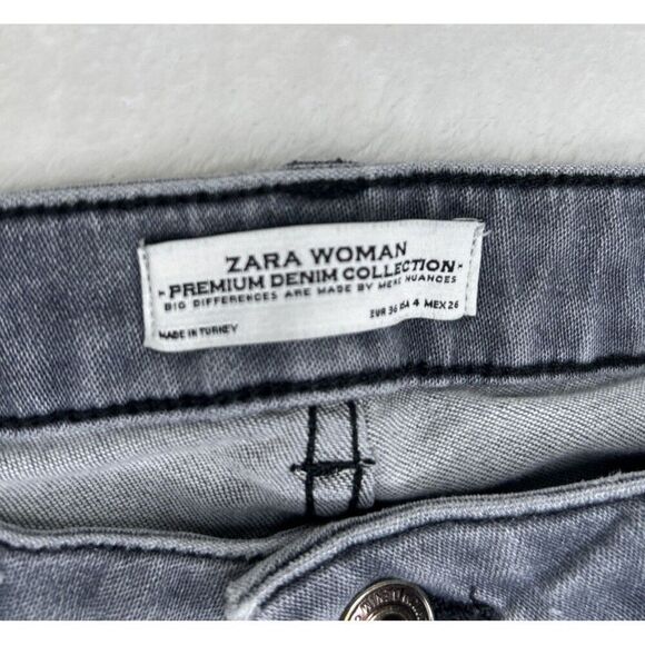 Zara Super Skinny Jeans Low Rise Size 4 Gray Distressed Premium Denim Collection - Picture 4 of 12